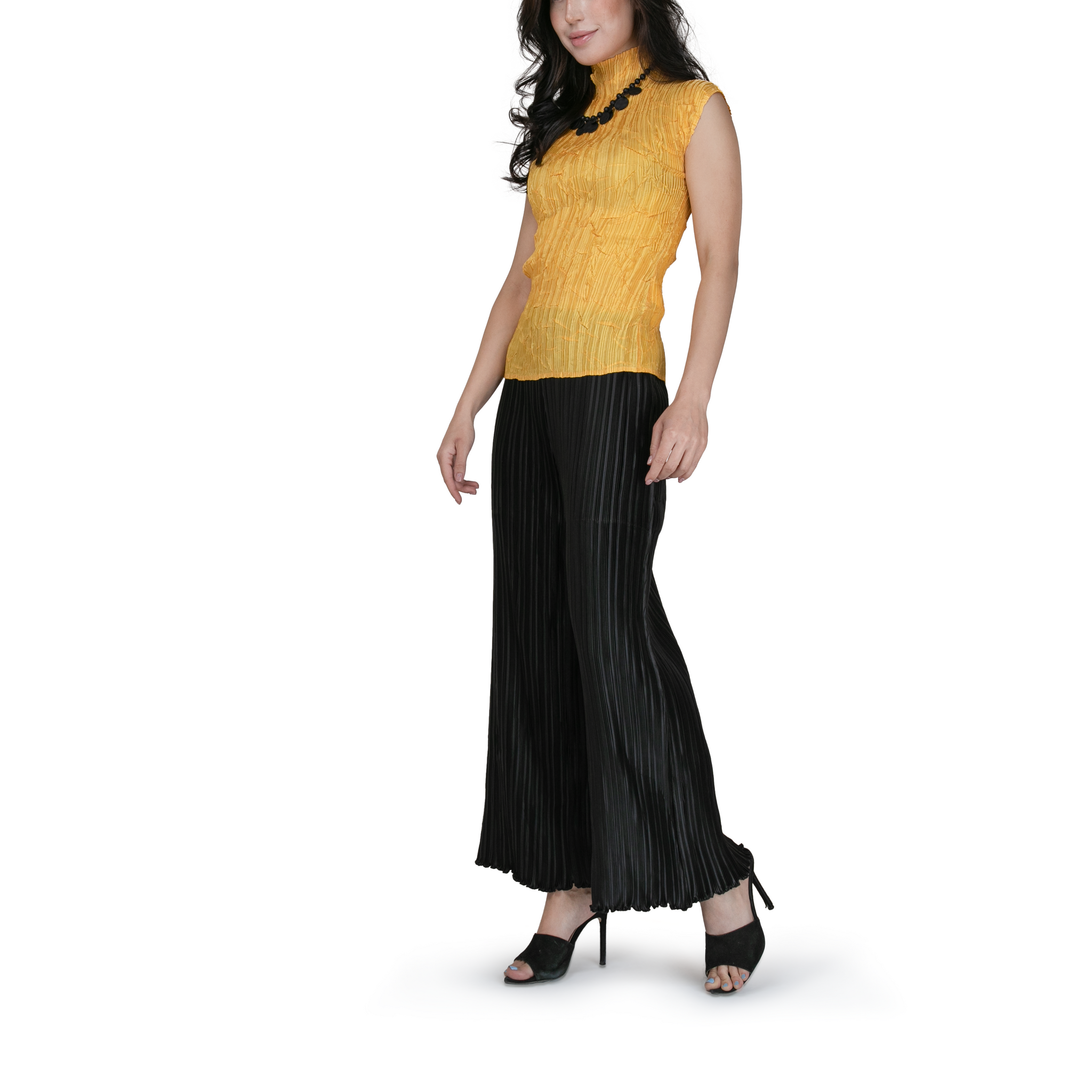 Pleated high-neck basic top