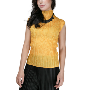 Pleated high-neck basic top