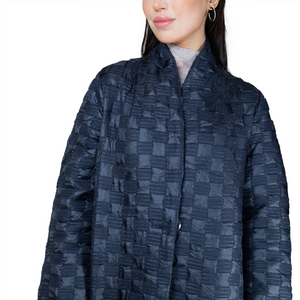 Textured checkerboard pattern over-size midi coat