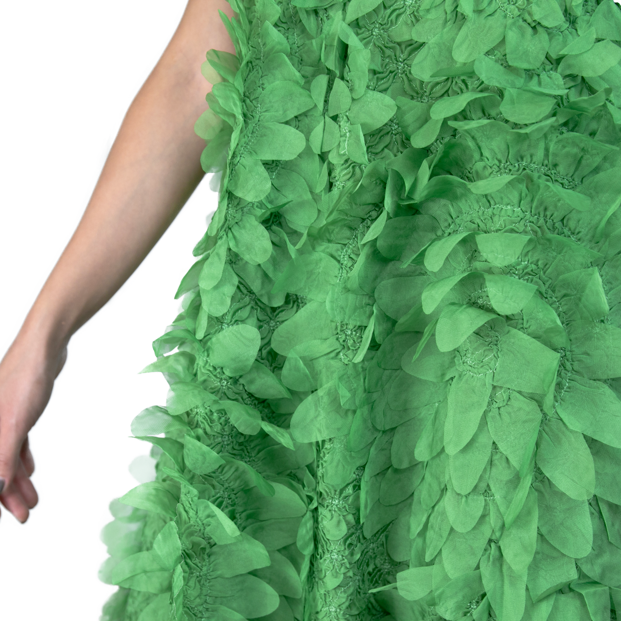 Leaf textured high neck sleeveless summer midi dress