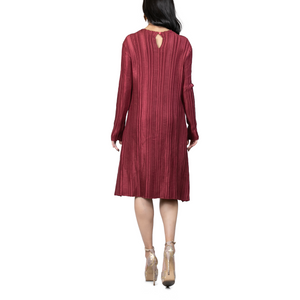 Long Sleeves Textured Pleated Dress