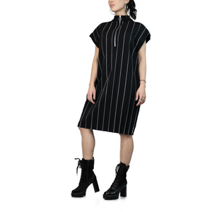 Stripes zipper sleeveless minimalist summer midi dress