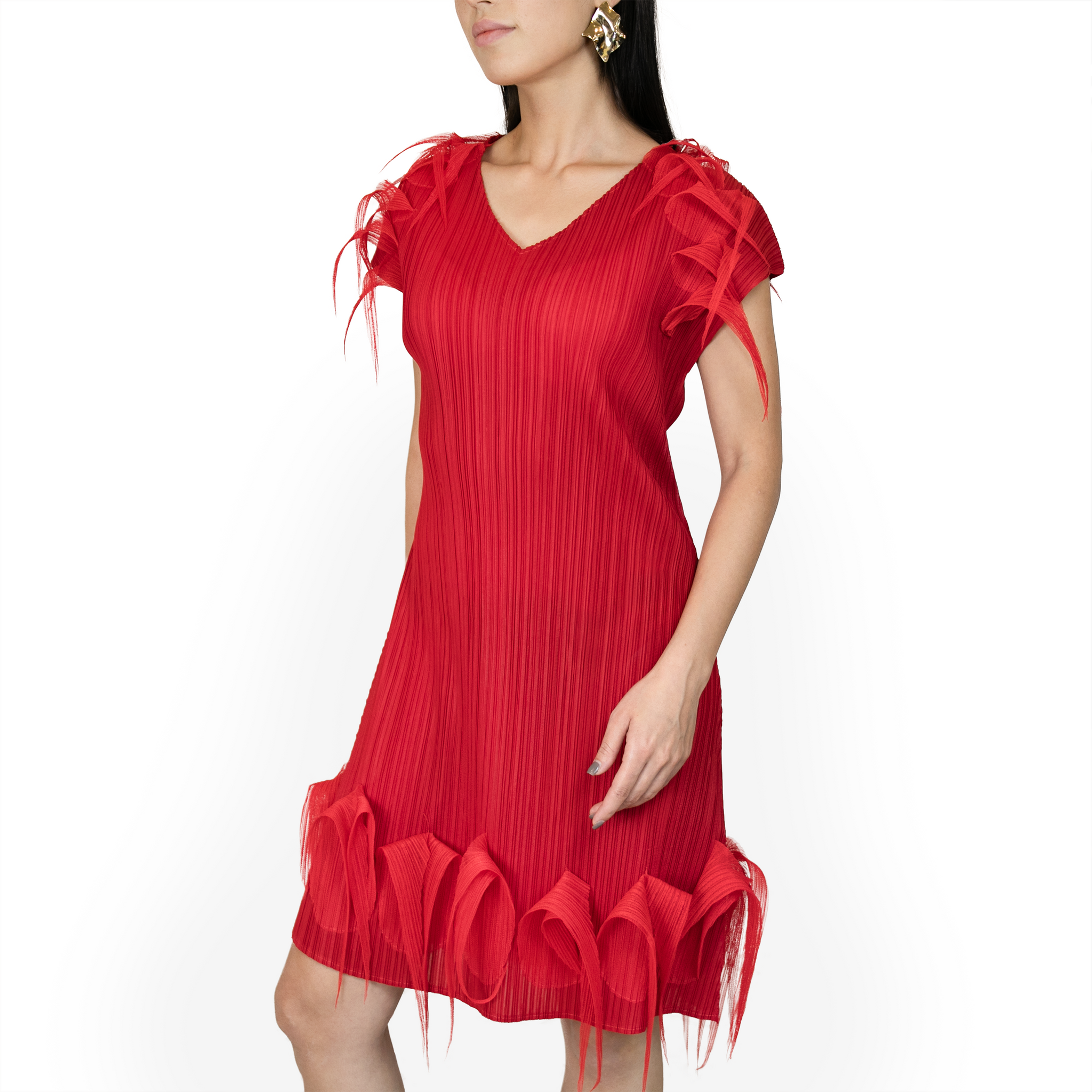 short-sleeve pleated midi dress