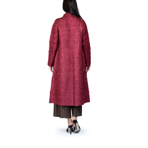 Crinkle pleated crystal ball button coat
