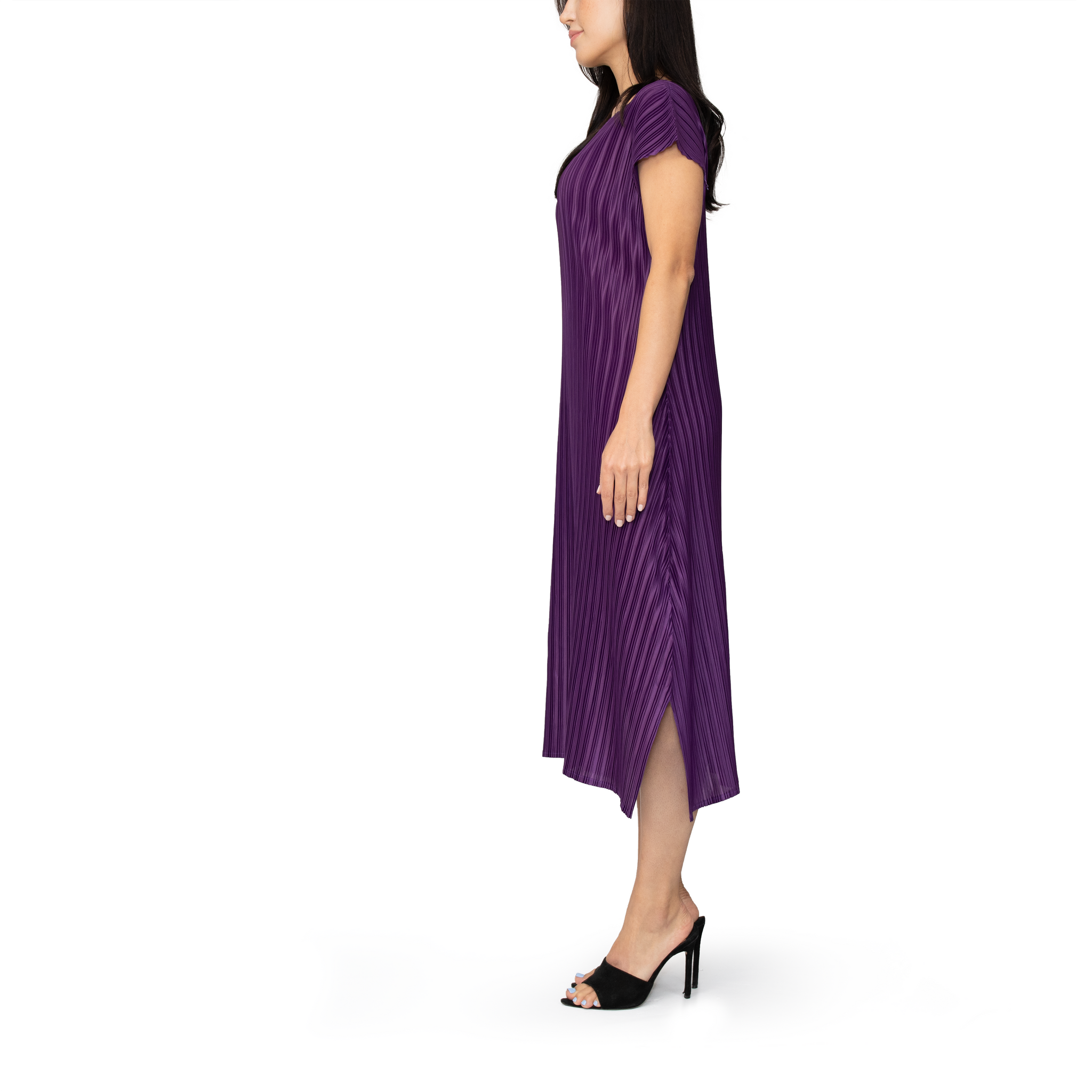 Pleated short-sleeve midi dress