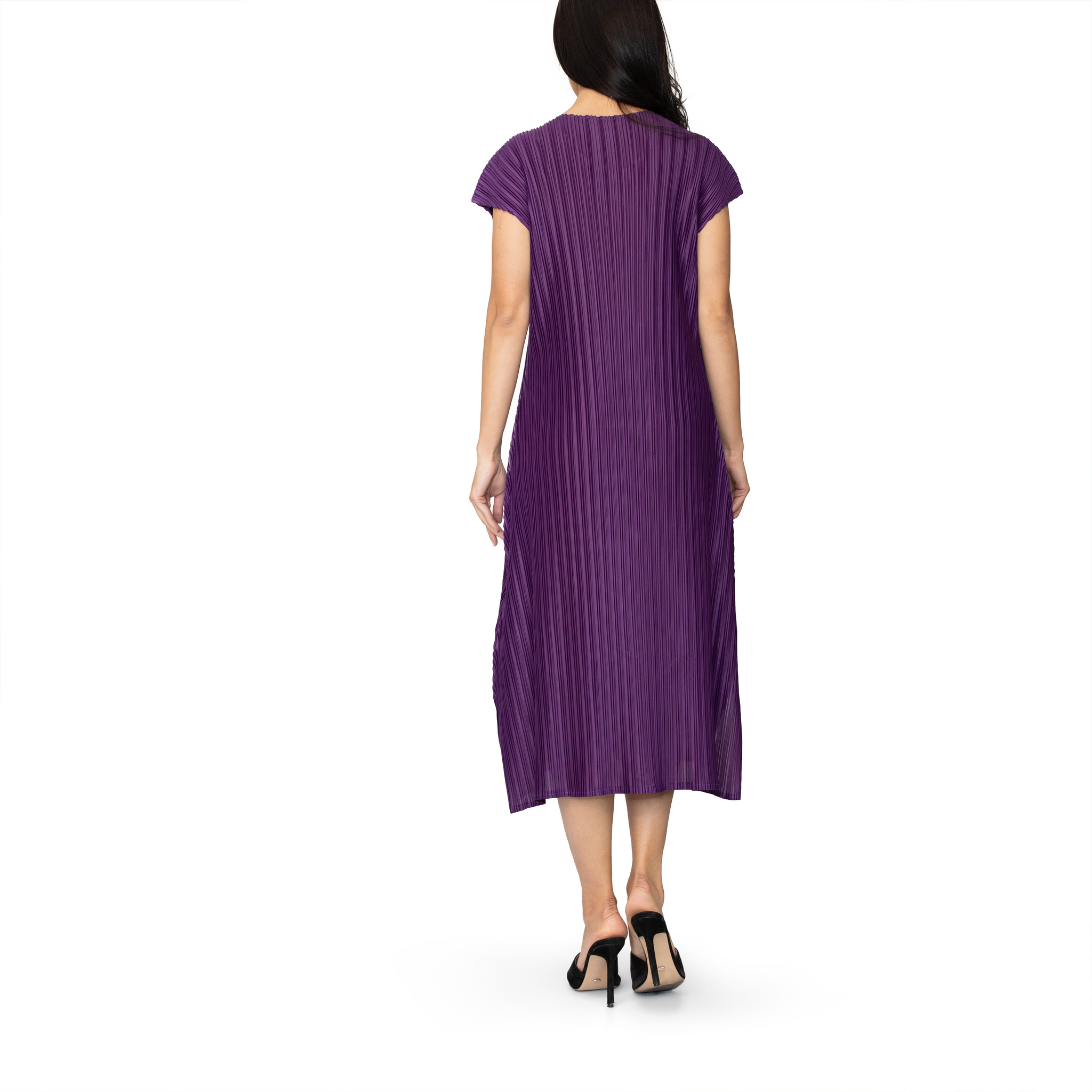 Pleated short-sleeve midi dress
