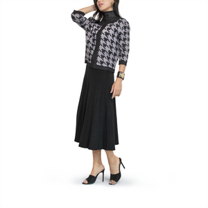 Houndstooth pleated round neck cardigan