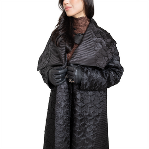 Textured storm flap maxi coat