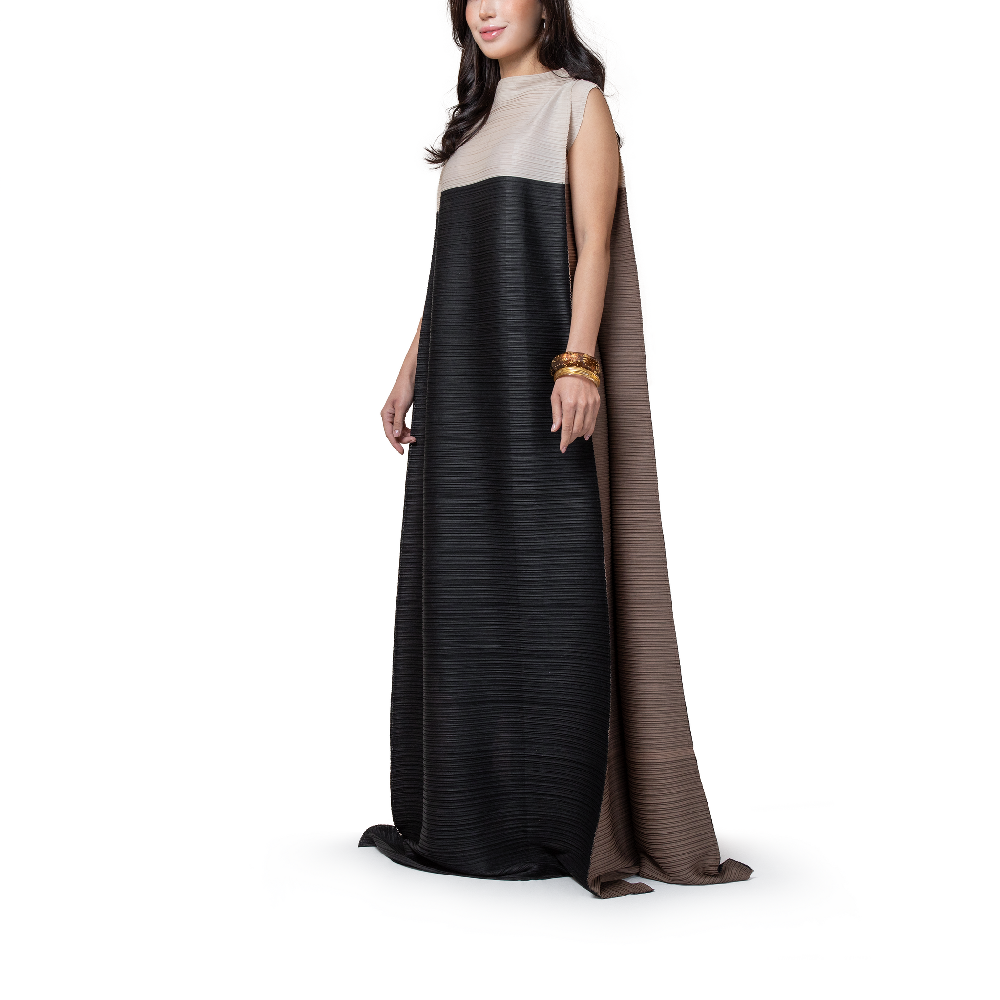 Pleated side-fold maxi dress