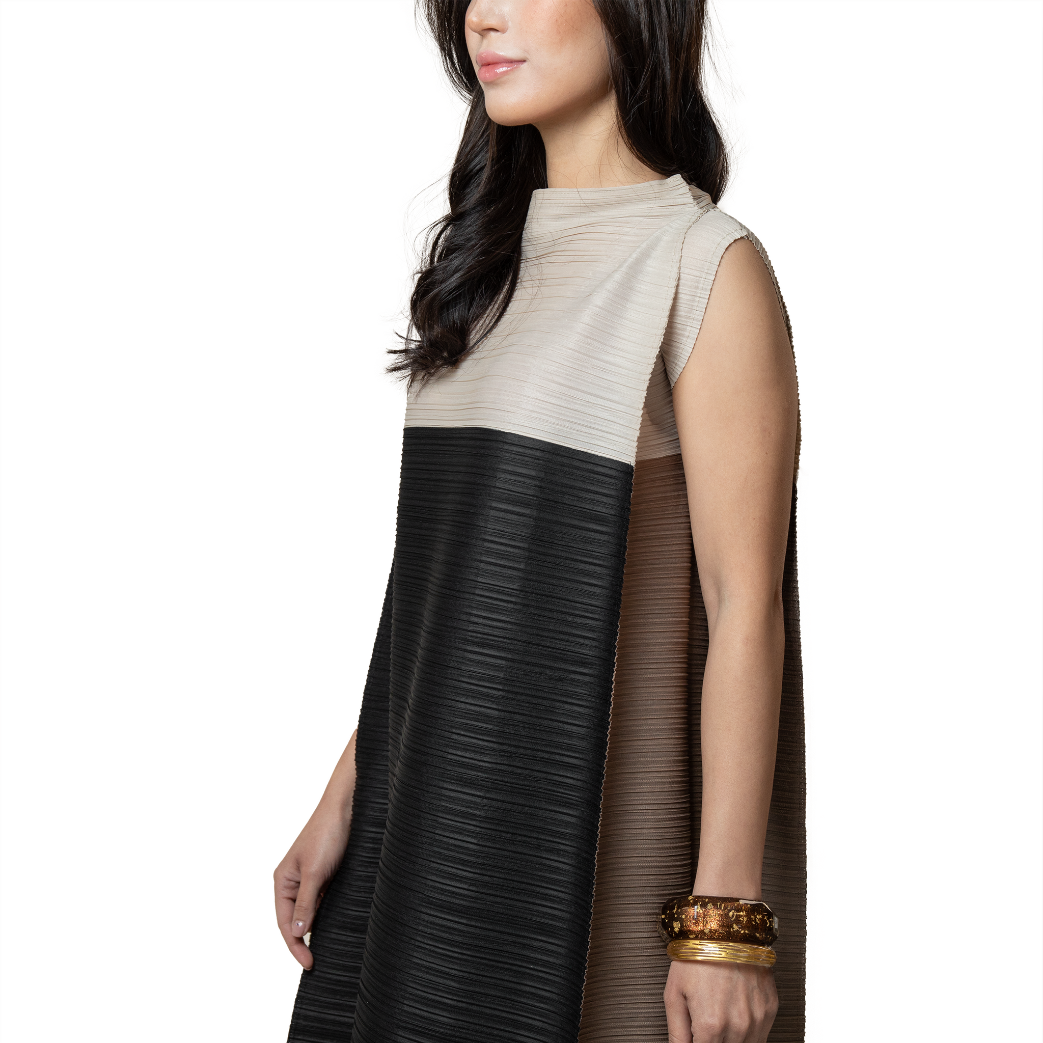 Pleated side-fold maxi dress