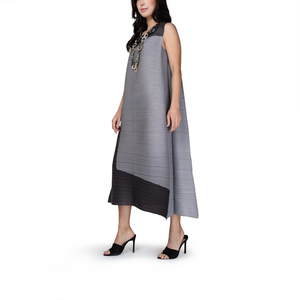 Pleated geometric side-fold dress