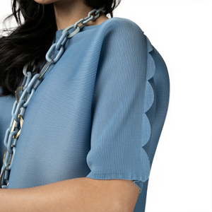 Pleated petal edge short-sleeve blouse