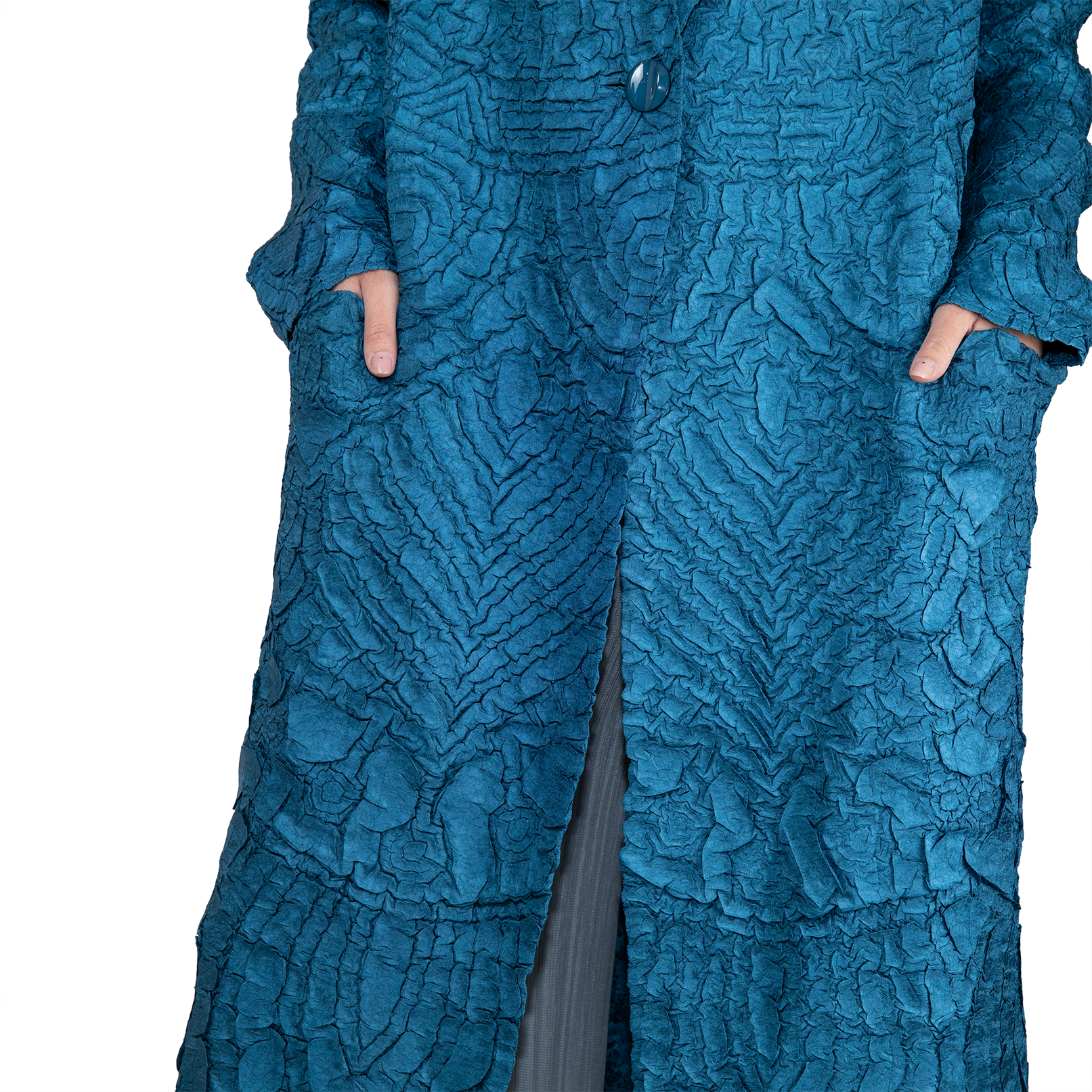 Crinkle textured button-open coat