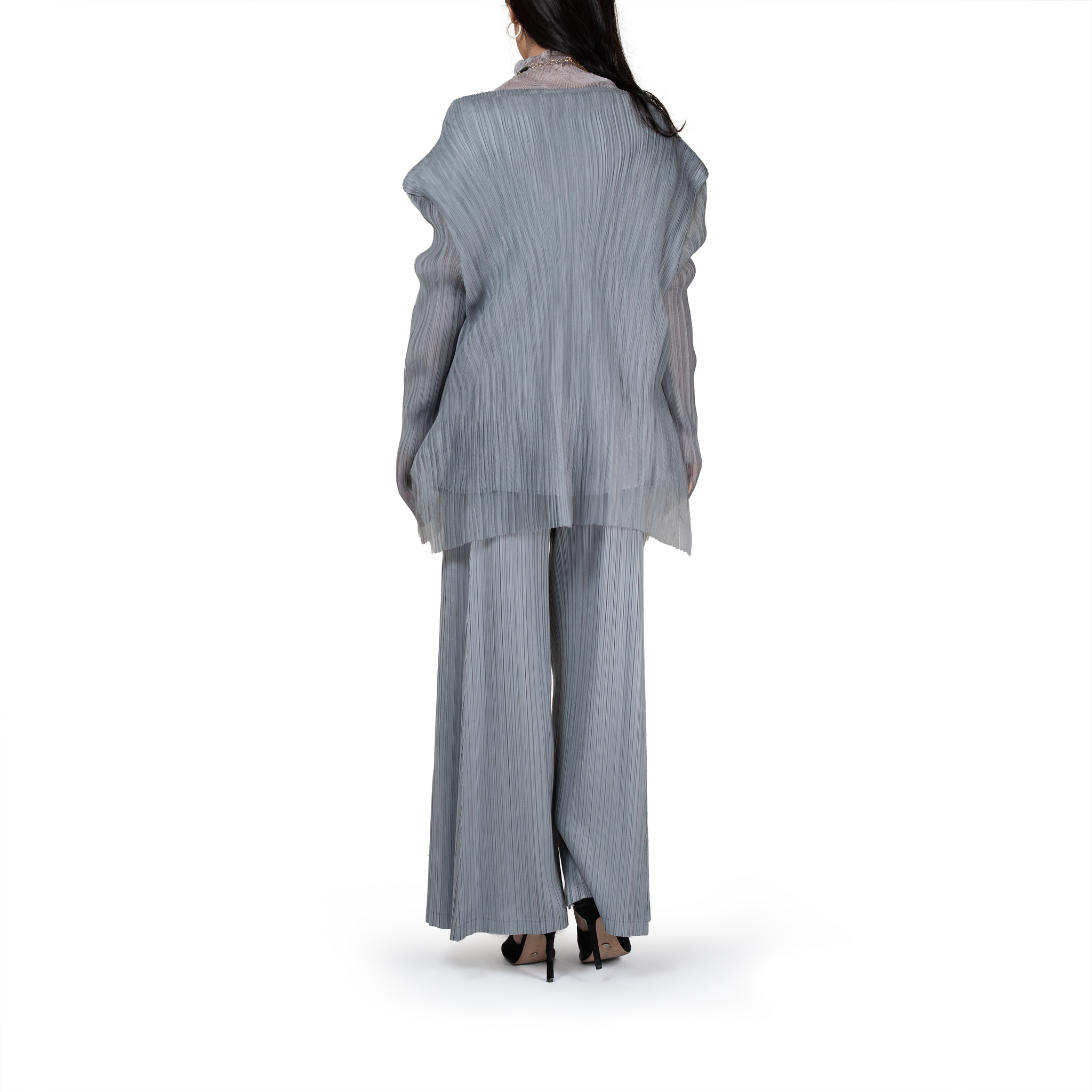 Pleated sheer layer  button-up jacket