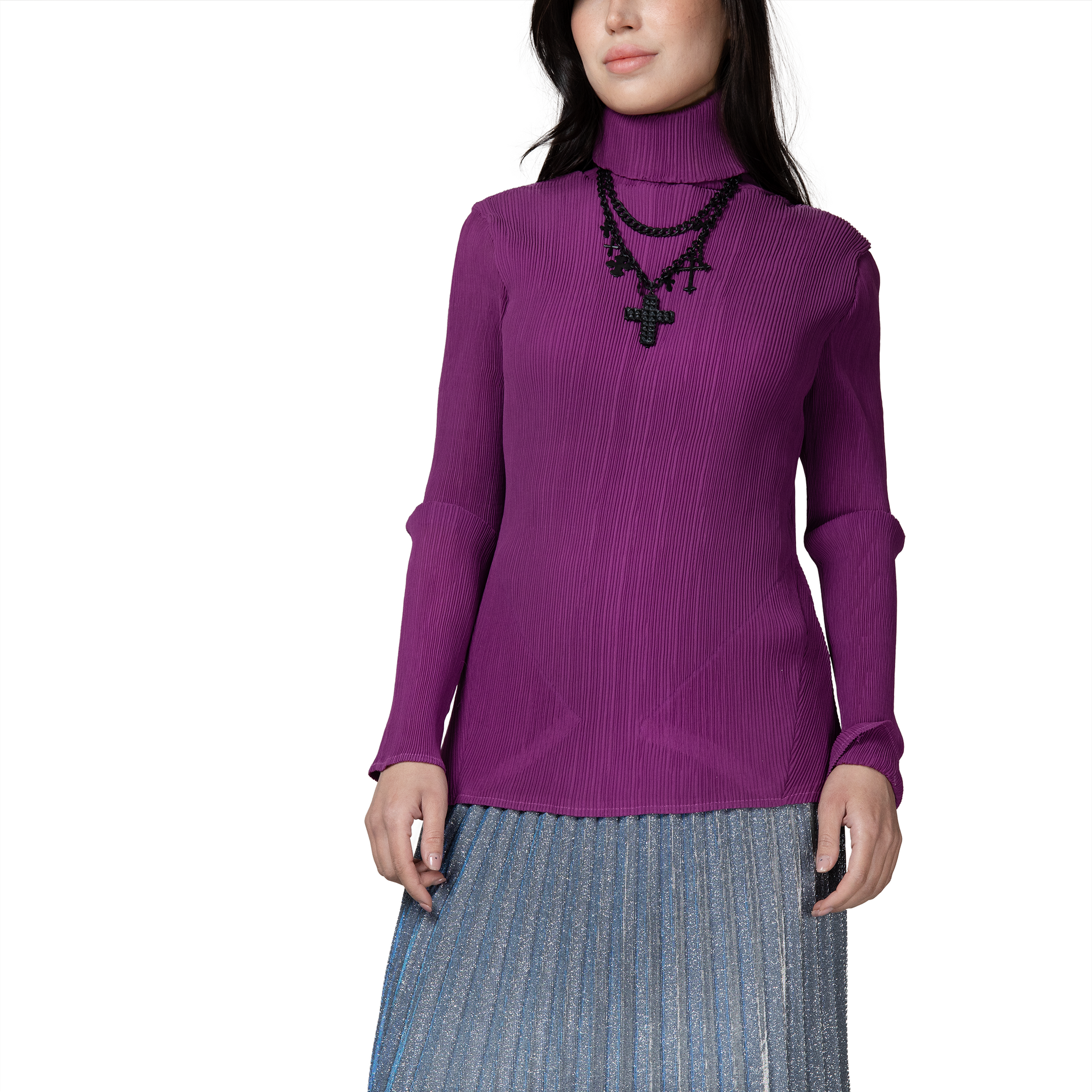 Pleated hight-neck top