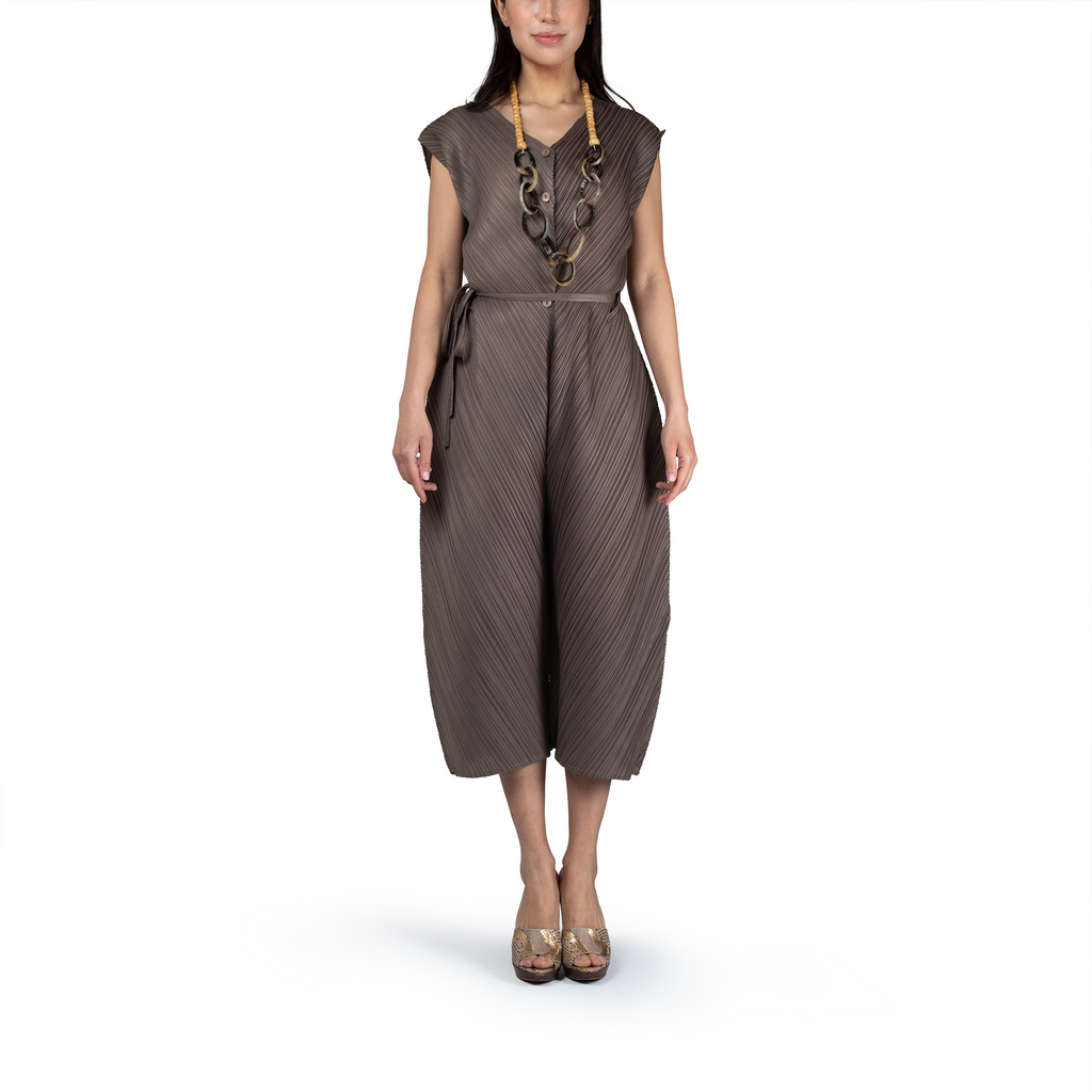 Pleated button-up jumpsuit