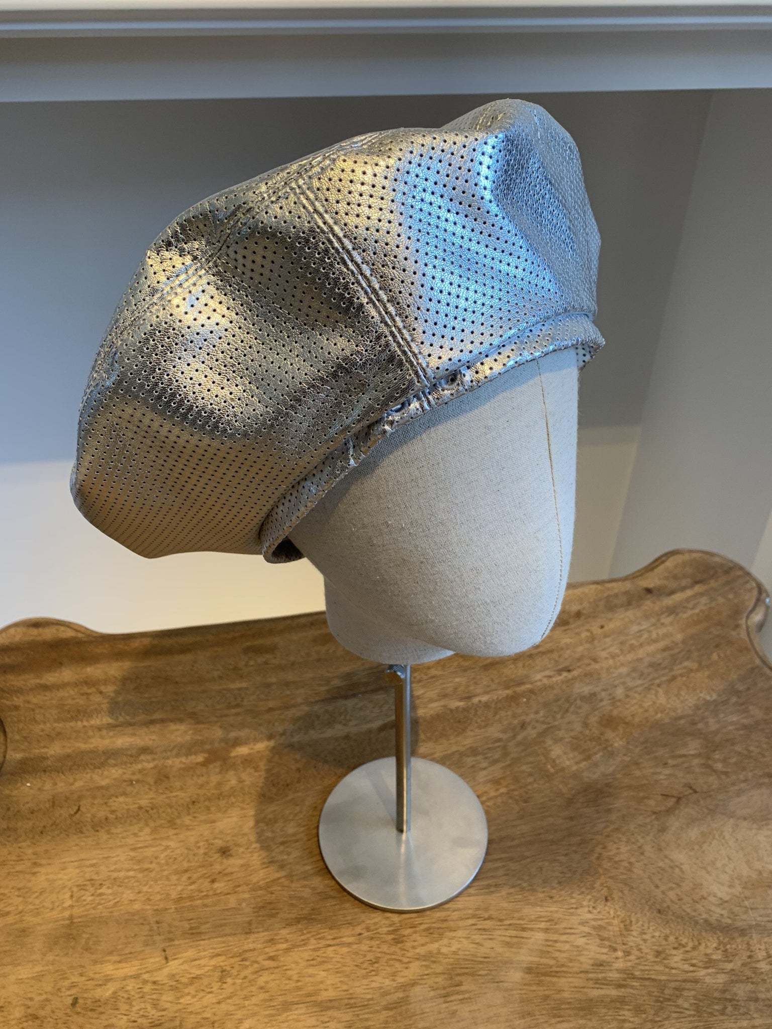 Silver Leather Beret