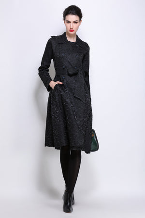 Scrunch pleat trench coat with belt